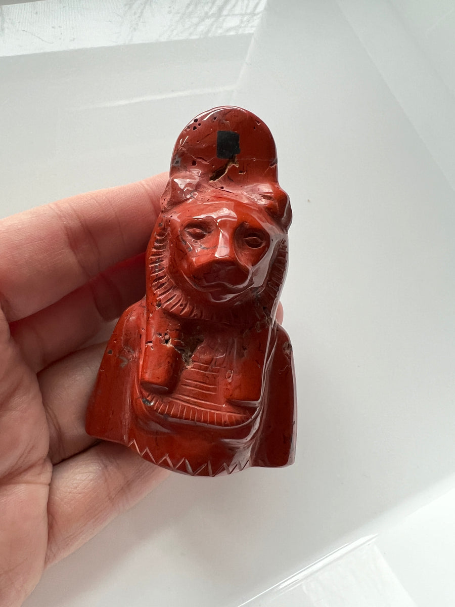 Egyptian Sekhmet Goddess Bust, Red Jasper with Pyrite