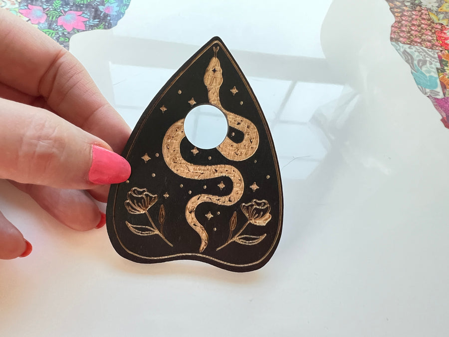 Snake Planchette Stand, Laser Carved Wood for Small Spheres, Black