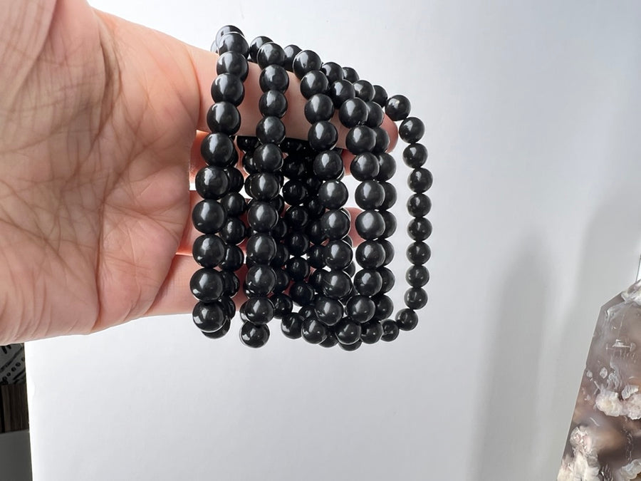 Shungite 8 mm Natural Crystal Bracelet, Stretchy, EMF Protection