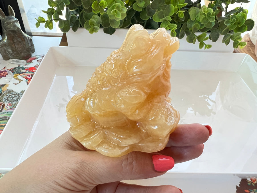 Lucky Frog, Orange Calcite, Large 3 Inch, Crystal Money Toad