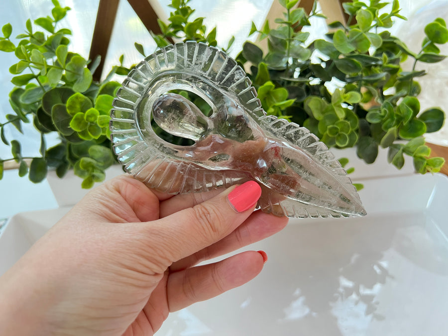 Large Crystal Goddess in Smoky Quartz, Aura, Angel, Aztec, Mayan, Moon Goddess Carving