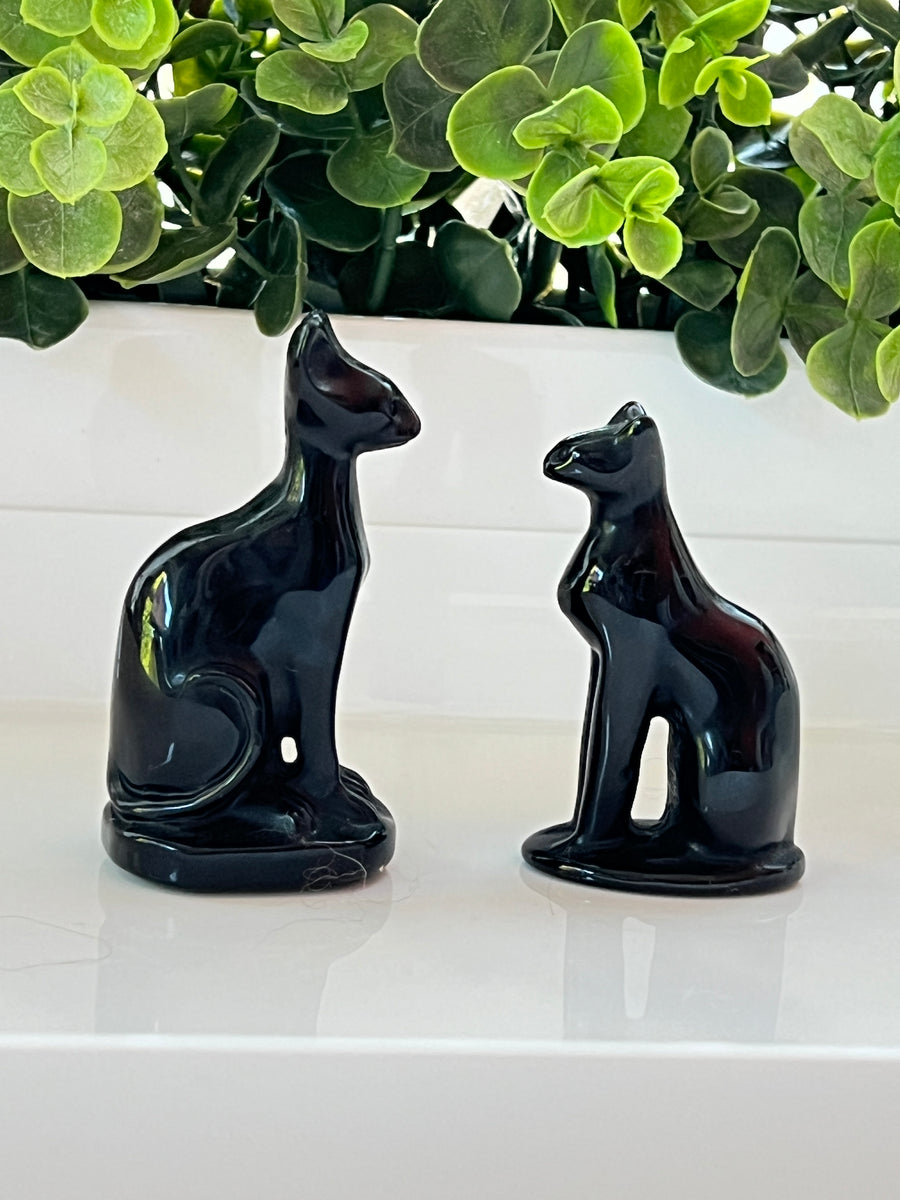 Egyptian Cat Bastet Goddess, Black Obsidian, Choose Size