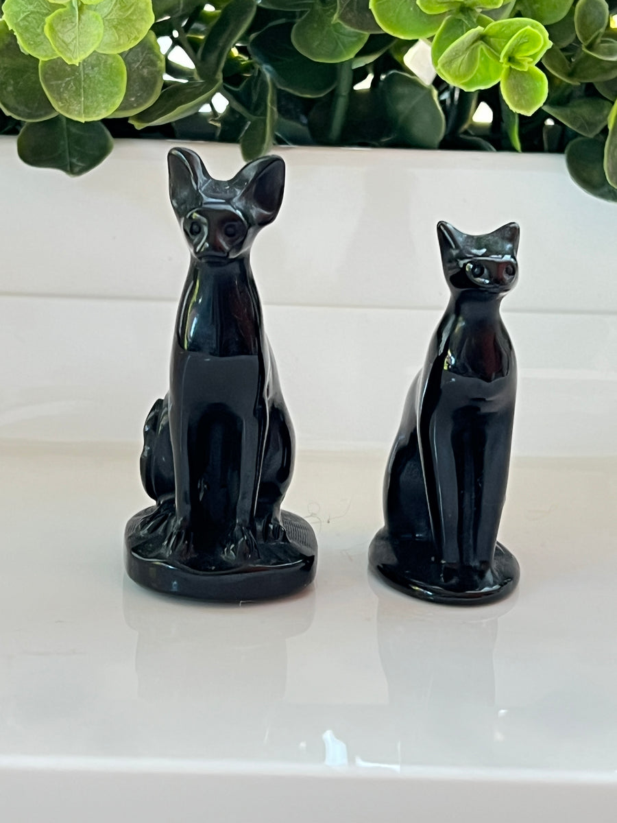 Egyptian Cat Bastet Goddess, Black Obsidian, Choose Size