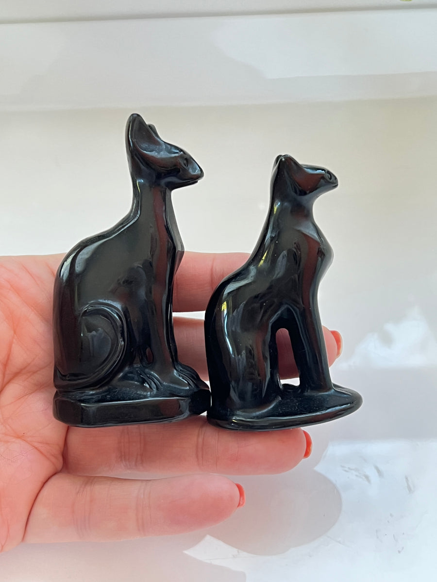 Egyptian Cat Bastet Goddess, Black Obsidian, Choose Size