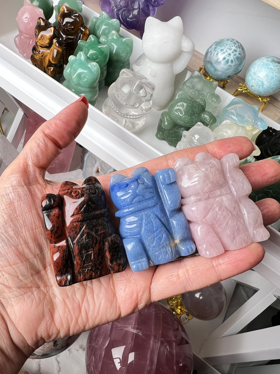 Lucky Cat, Maneki Neko, Crystal Fortune Cat, Beckoning Cat Good Luck Carving