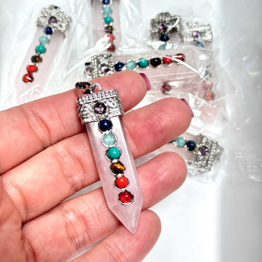 You Pick! Chakra Pendant to Balance and Uplift, in Clear Quartz or Rose Quartz