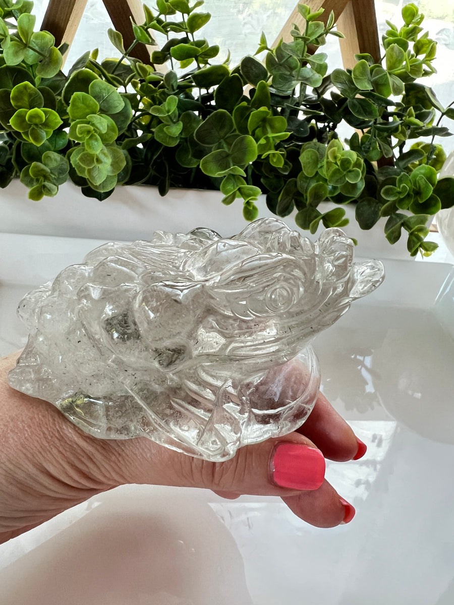 Garden Quartz Lucky Frog XL 3.7 inches, Crystal Money Toad