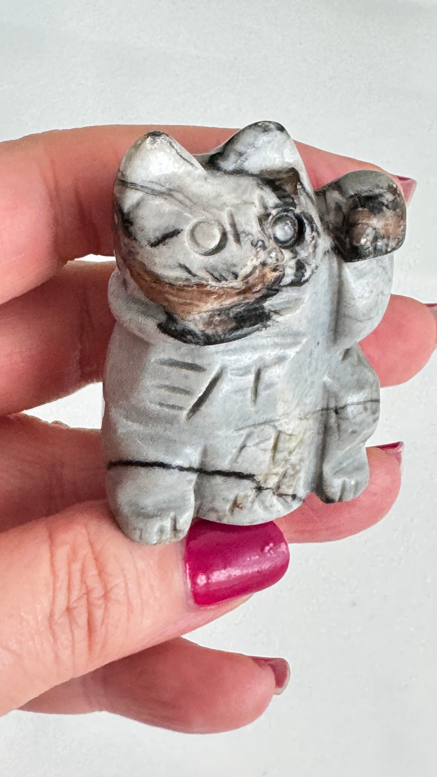 Lucky Cat, Maneki Neko, Crystal Fortune Cat, Beckoning Cat Good Luck Carving