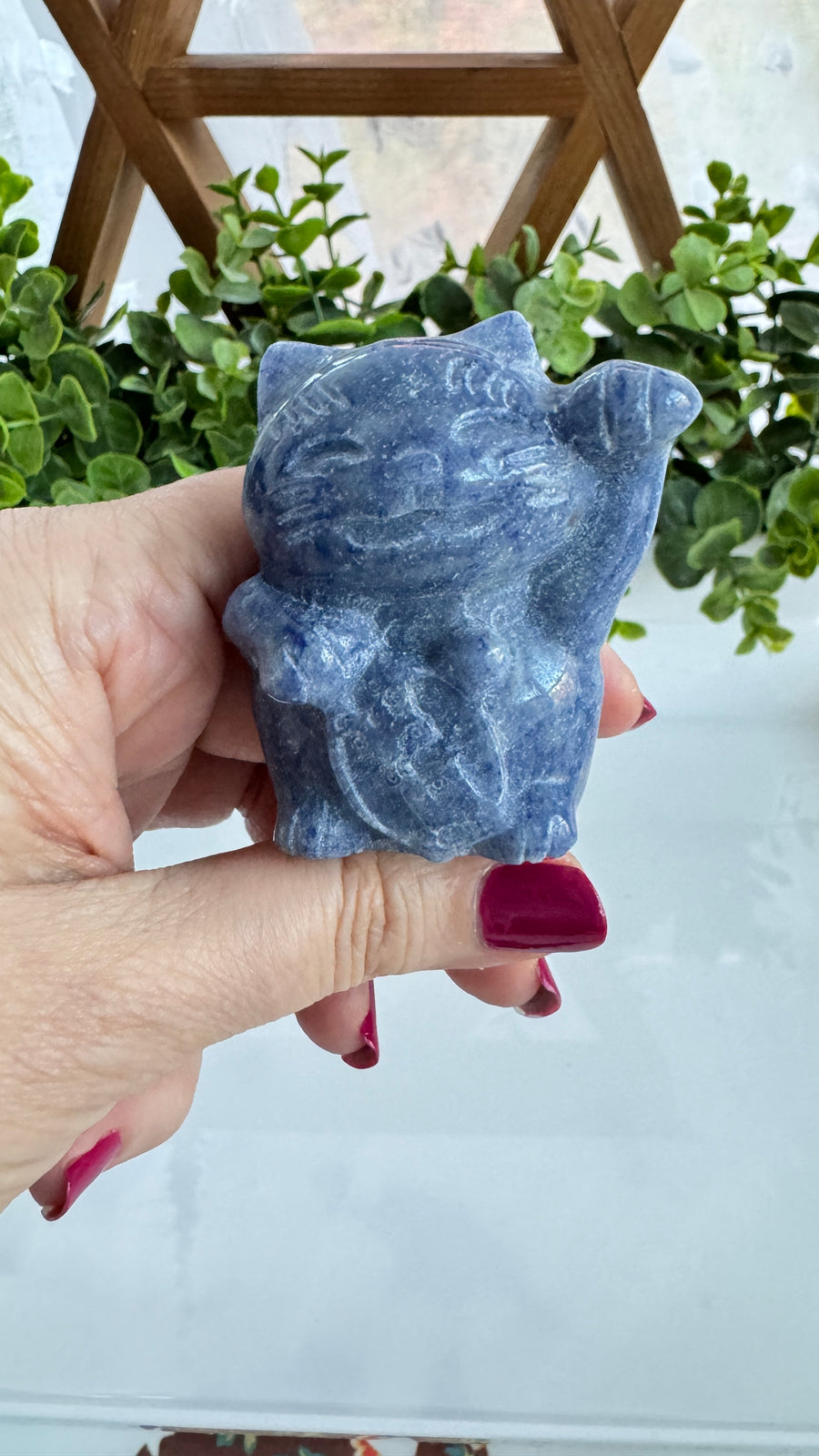 Lucky Cat Large, Rose Quartz or Blue Aventurine, Maneki Neko, Crystal Fortune Cat, Left Paw or Right Paw Up