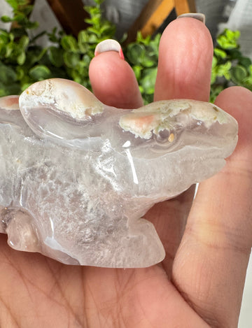 Green Flower Agate and Quartz Bunny Rabbit for New Beginnings, Crystal Carving E