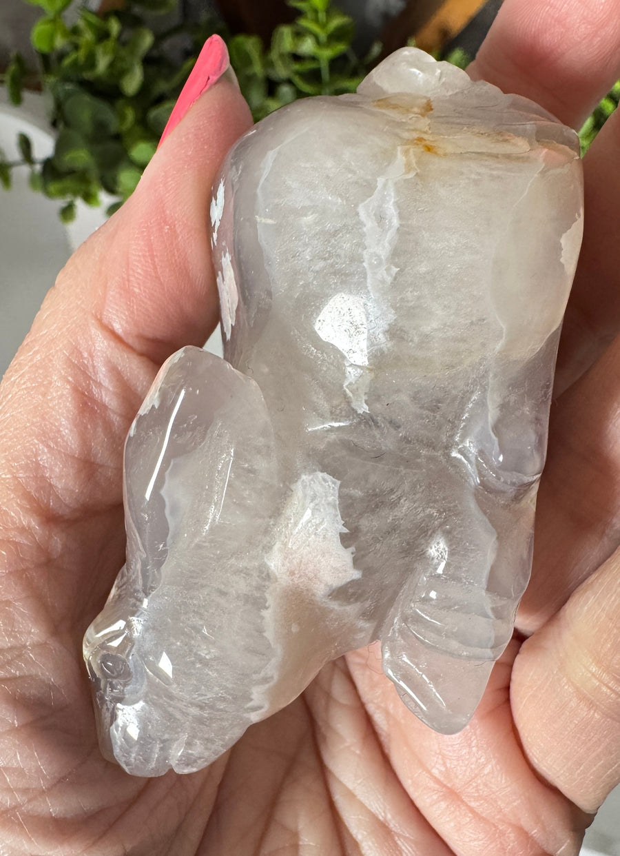 Green Flower Agate and Quartz Bunny Rabbit for New Beginnings, Crystal Carving E