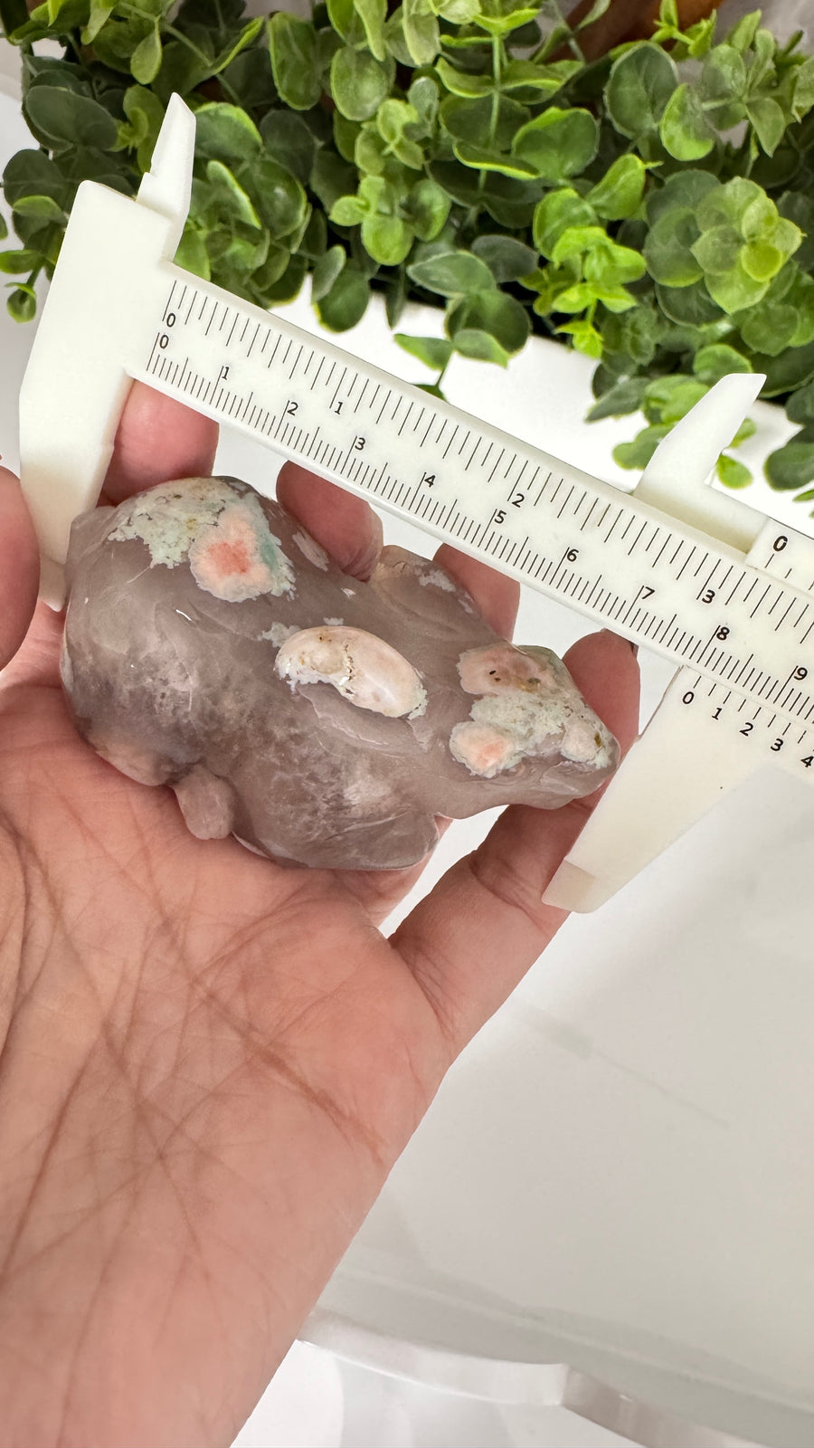 Green Flower Agate and Quartz Bunny Rabbit for New Beginnings, Crystal Carving E