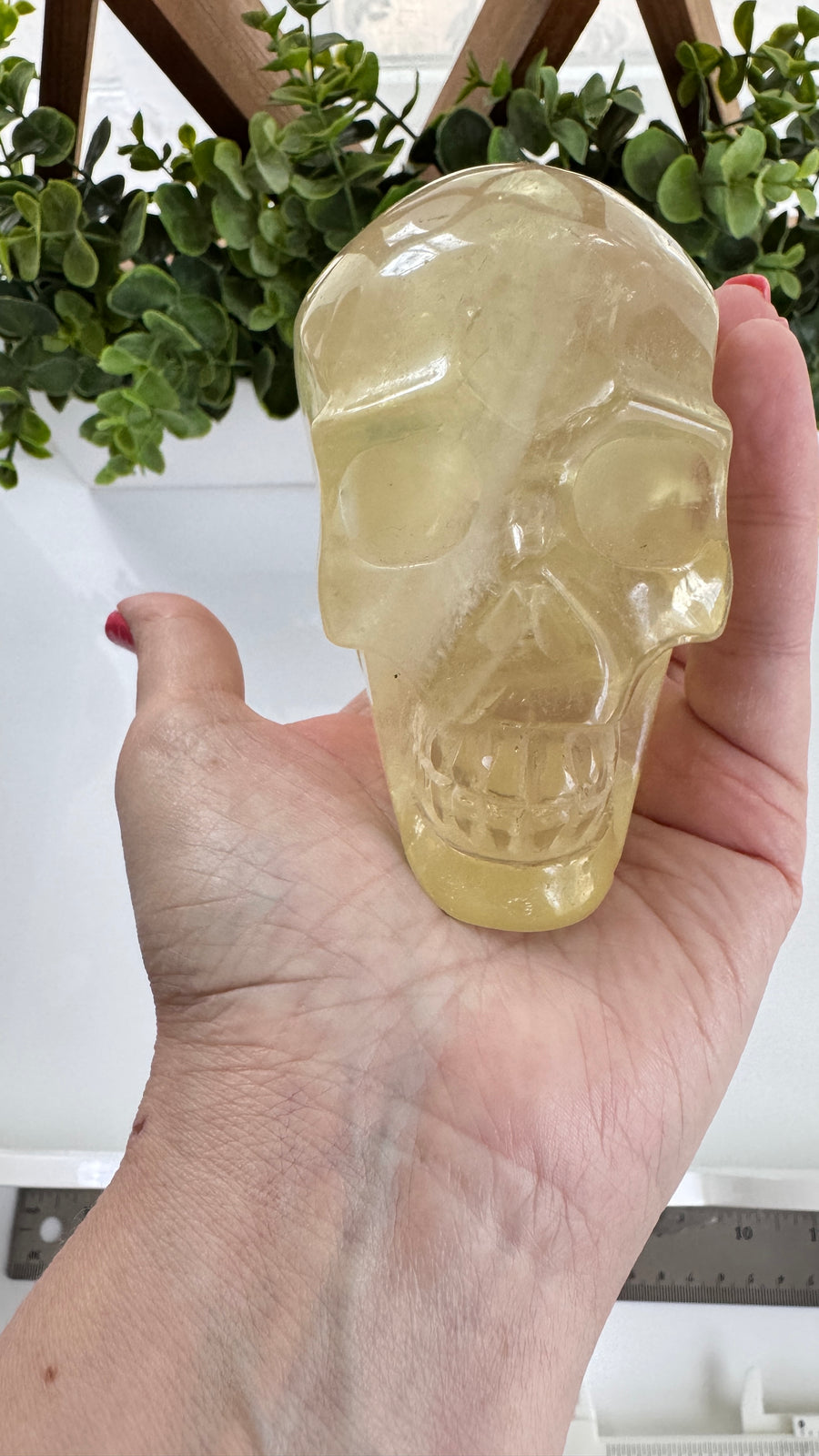 Flashy Citrine Crystal Skull for Prosperity with Rainbows! Large 3.75