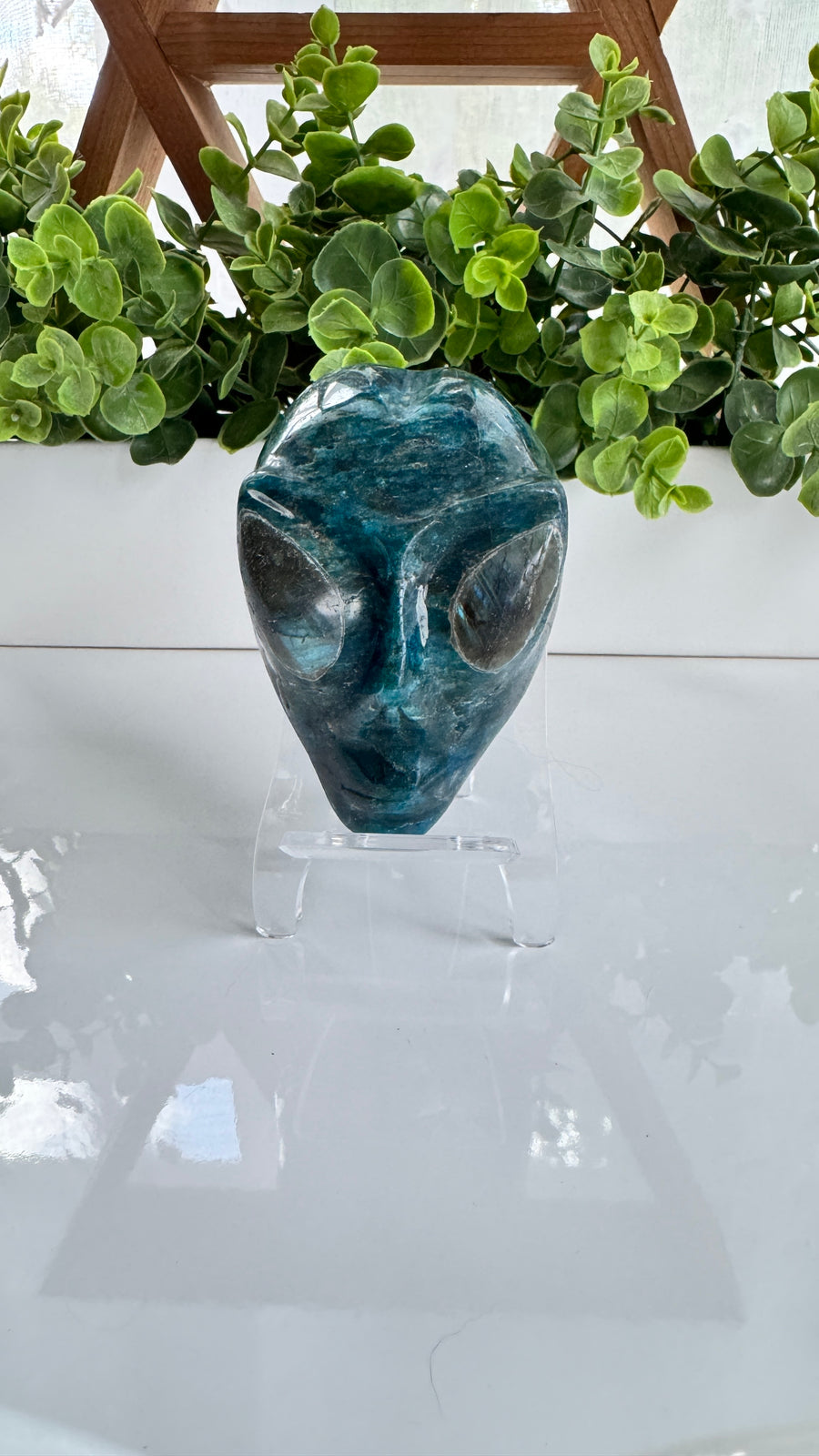 Blue Apatite Star Being Alien Crystal Skull with Labradorite for Galactic Connection