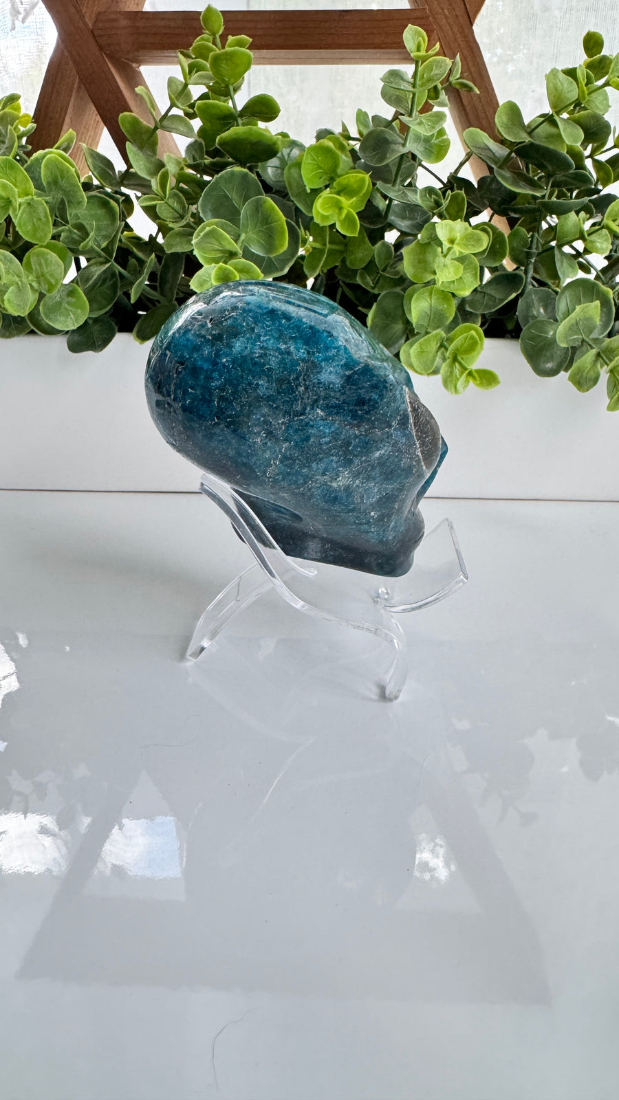 Blue Apatite Star Being Alien Crystal Skull with Labradorite for Galactic Connection