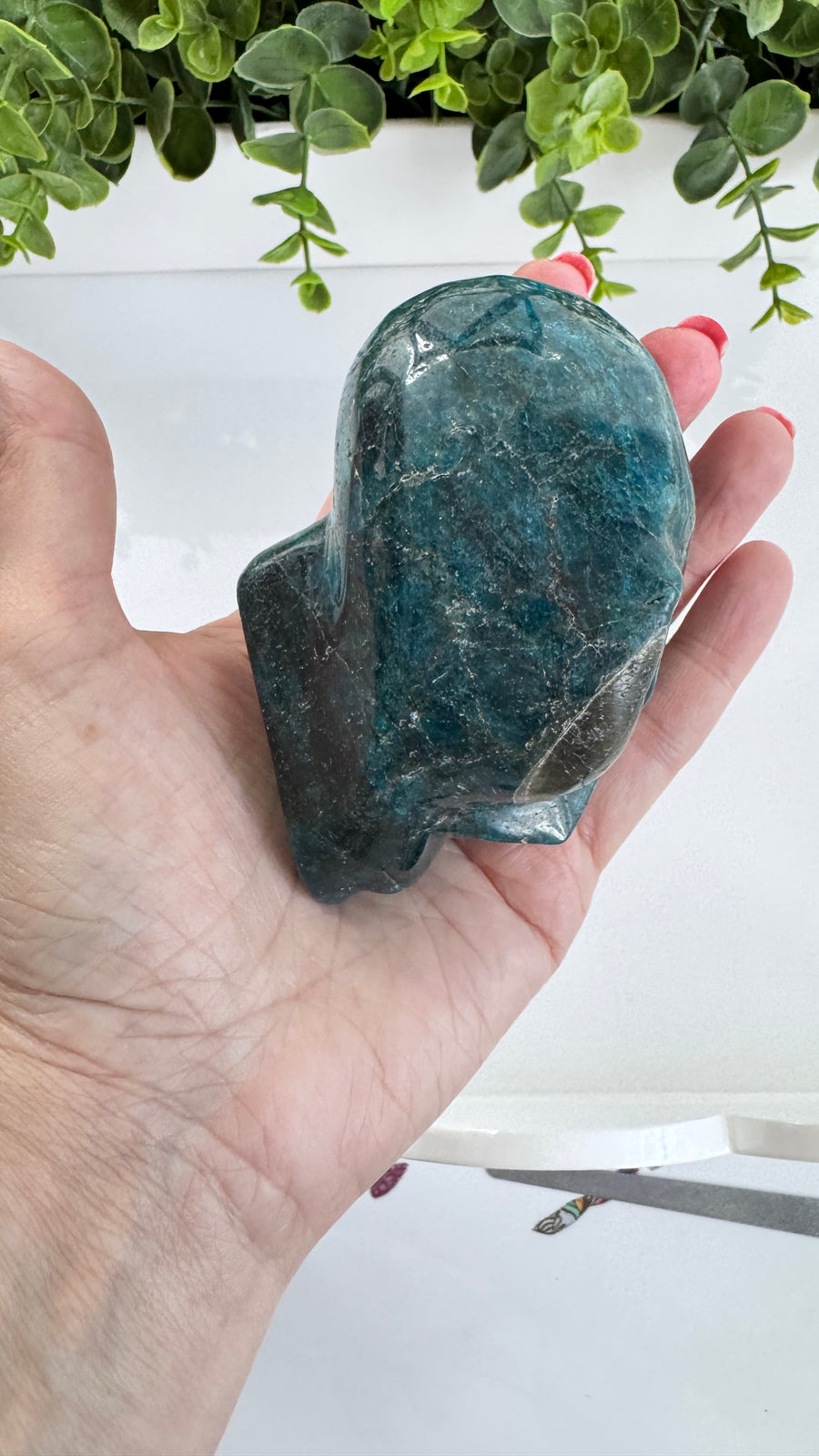 Blue Apatite Star Being Alien Crystal Skull with Labradorite for Galactic Connection