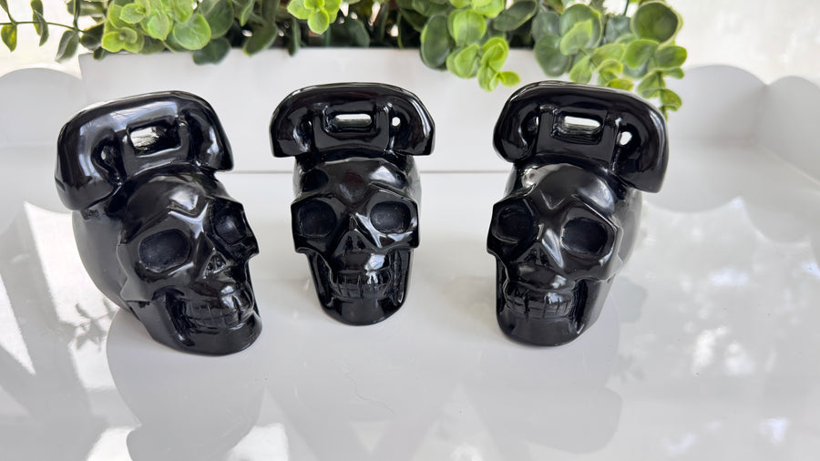Obsidian Crystal Skull for Divination with Telephone Humor, Medium 3.5