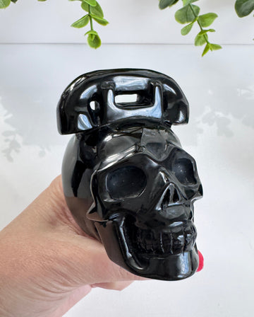 Obsidian Crystal Skull for Divination with Telephone Humor, Medium 3.5