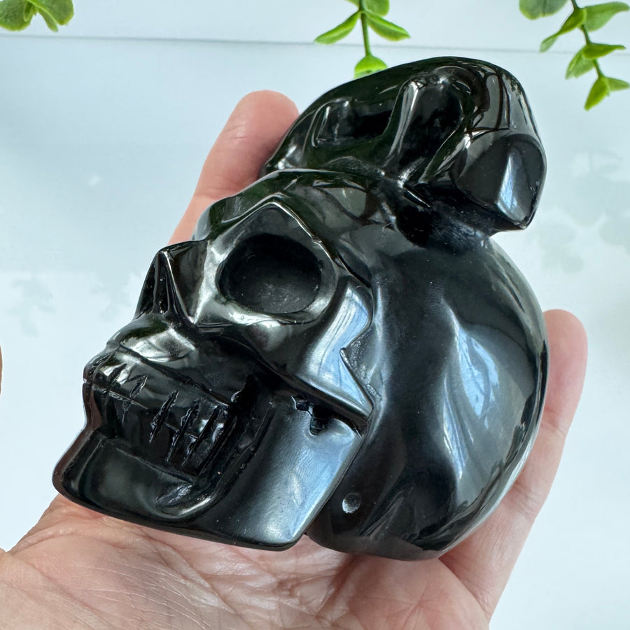 Obsidian Crystal Skull for Divination with Telephone Humor, Medium 3.5