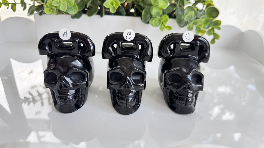 Obsidian Crystal Skull for Divination with Telephone Humor, Medium 3.5