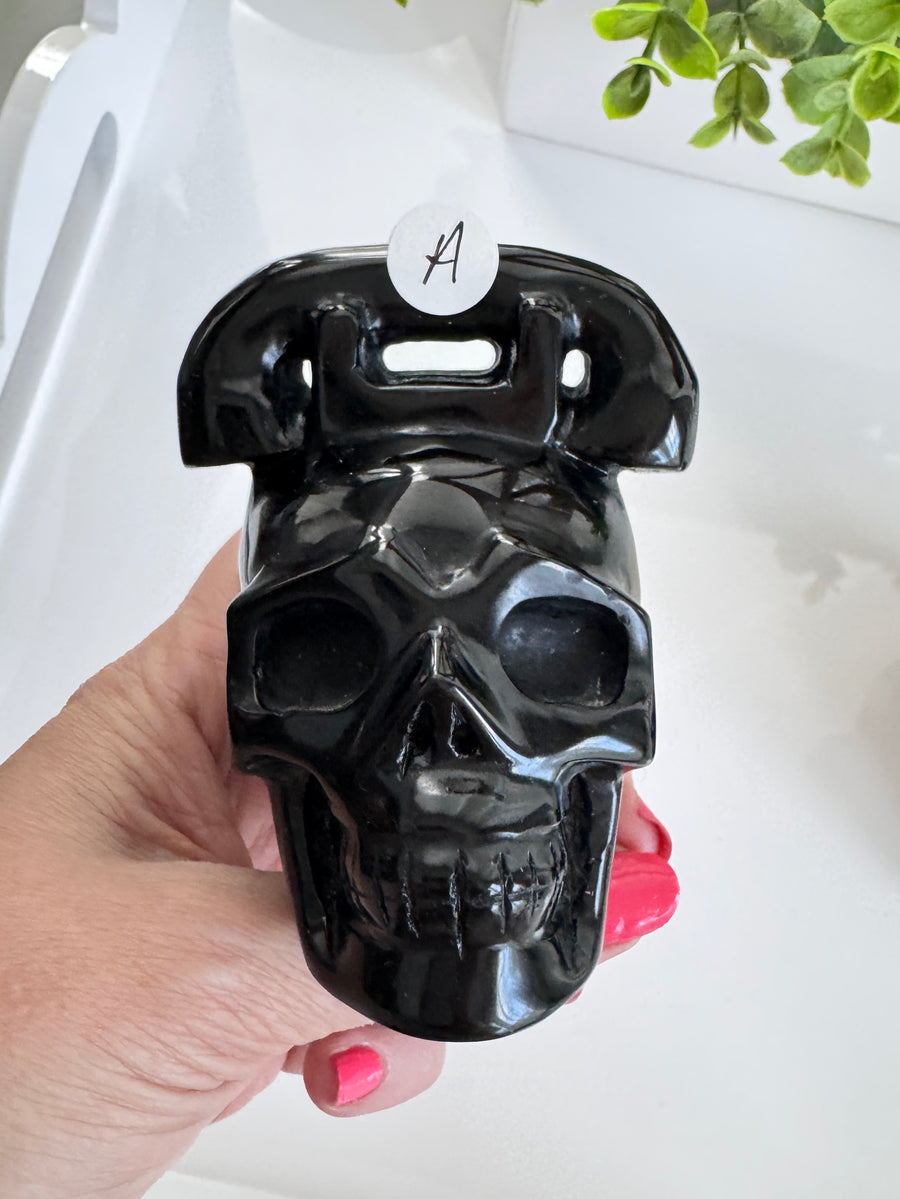 Obsidian Crystal Skull for Divination with Telephone Humor, Medium 3.5