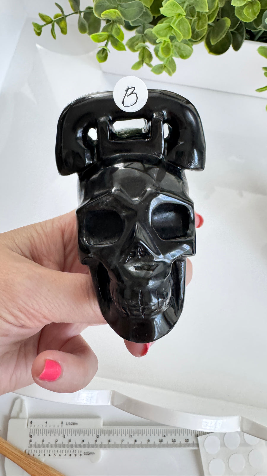 Obsidian Crystal Skull for Divination with Telephone Humor, Medium 3.5