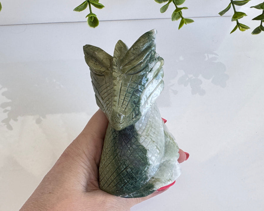 Moss Agate Dragon for Stable Growth, 4.25