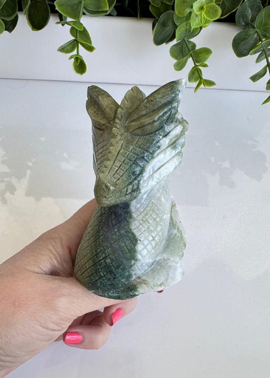 Moss Agate Dragon for Stable Growth, 4.25