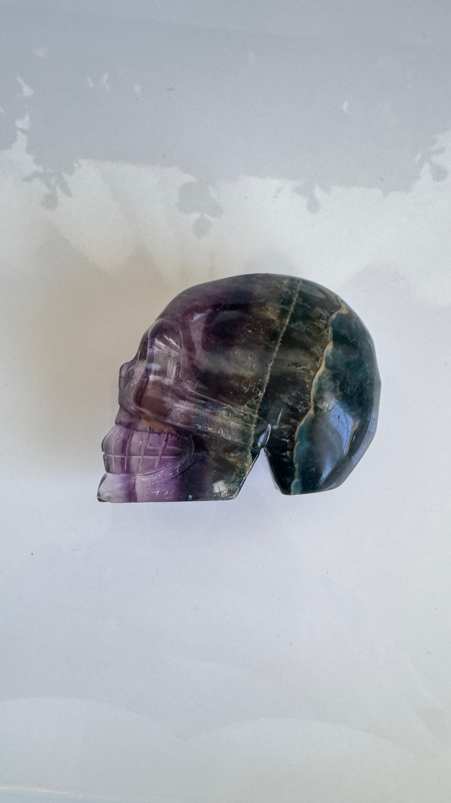 DISCOUNTED Fluorite Crystal Skull with Mini Rainbows approx 2.9