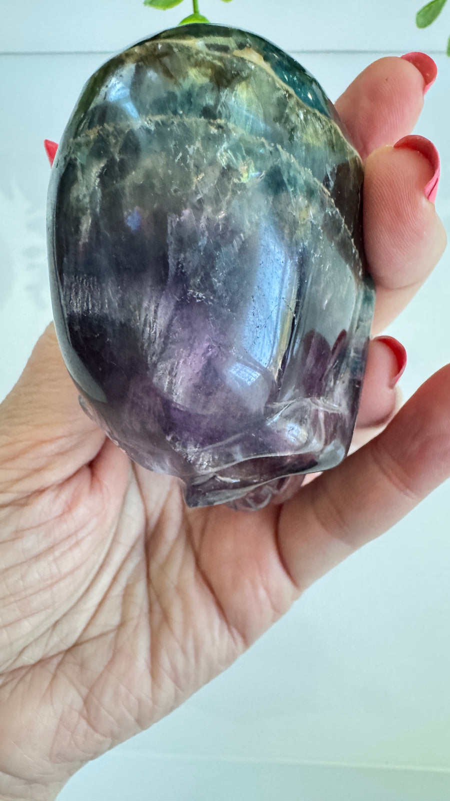DISCOUNTED Fluorite Crystal Skull with Mini Rainbows approx 2.9