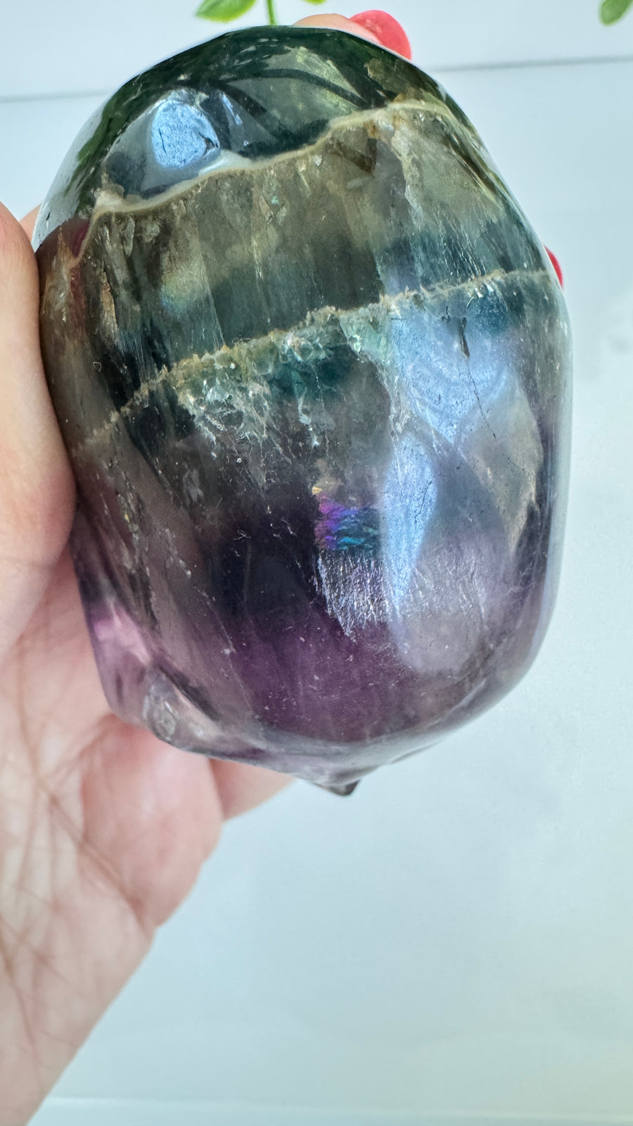 DISCOUNTED Fluorite Crystal Skull with Mini Rainbows approx 2.9