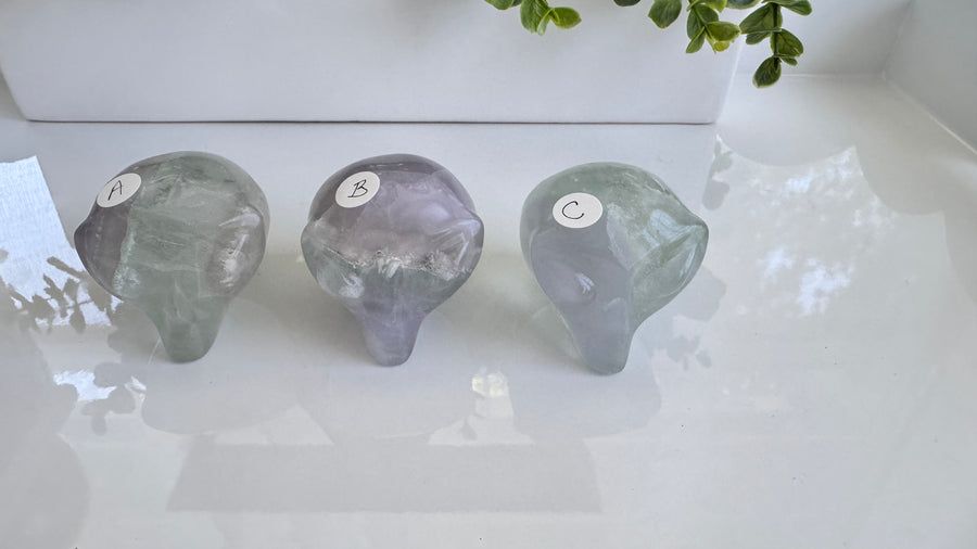 Star Being Alien Crystal Skull for Galactic Insight, Yttrium Lavender Fluorite 2