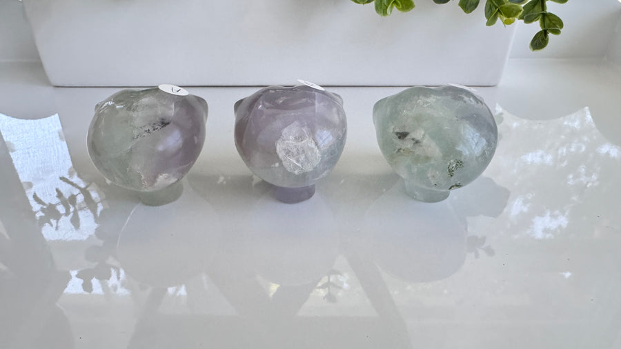 Star Being Alien Crystal Skull for Galactic Insight, Yttrium Lavender Fluorite 2