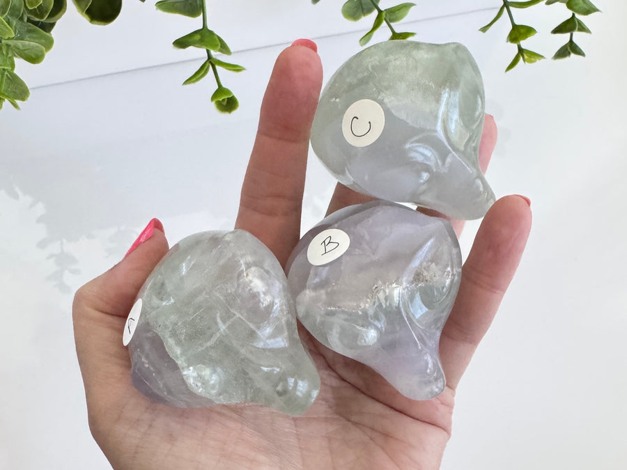 Star Being Alien Crystal Skull for Galactic Insight, Yttrium Lavender Fluorite 2
