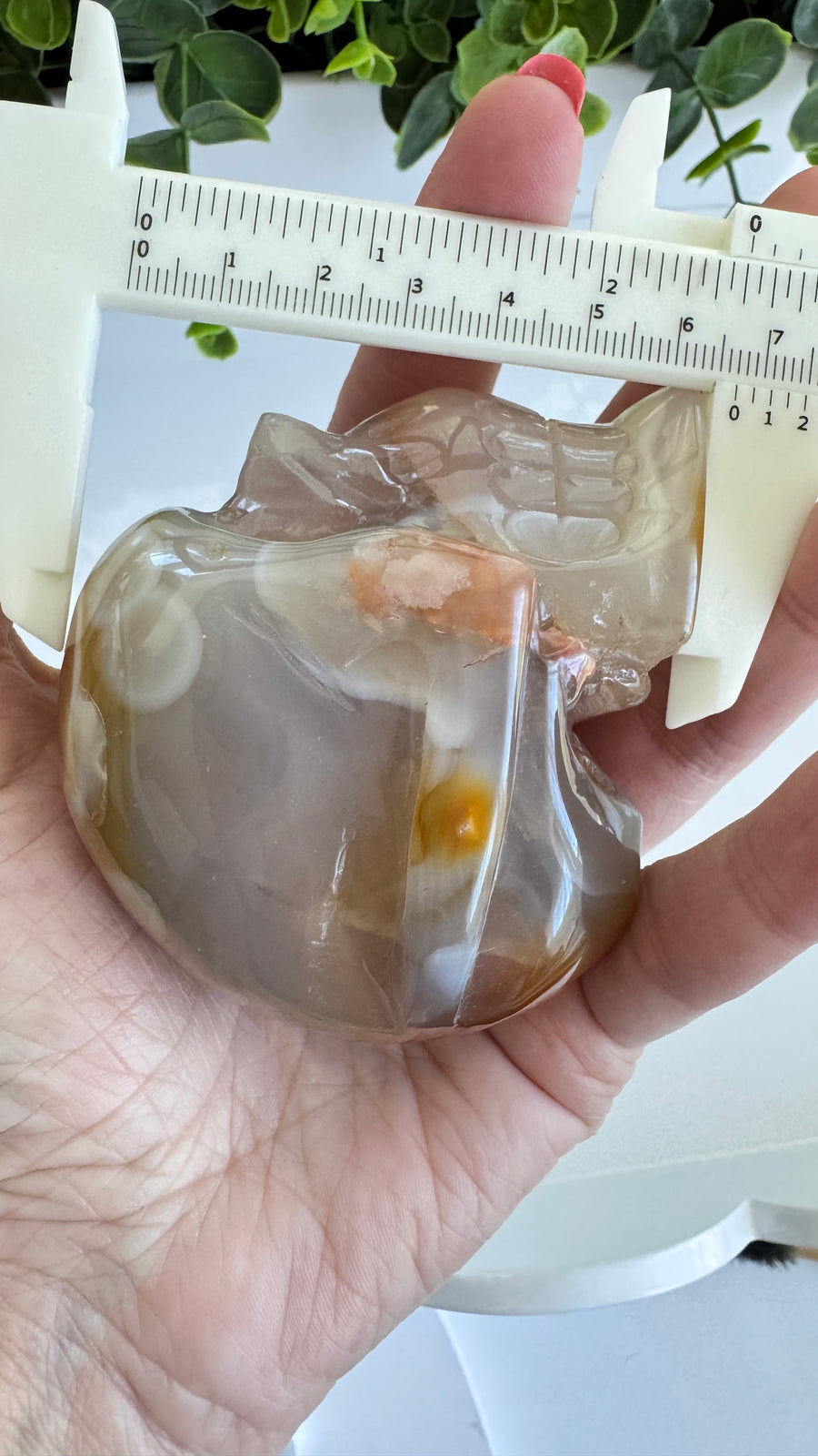 Carnelian Flower Agate Crystal Skull for Grounded Action, approx 3