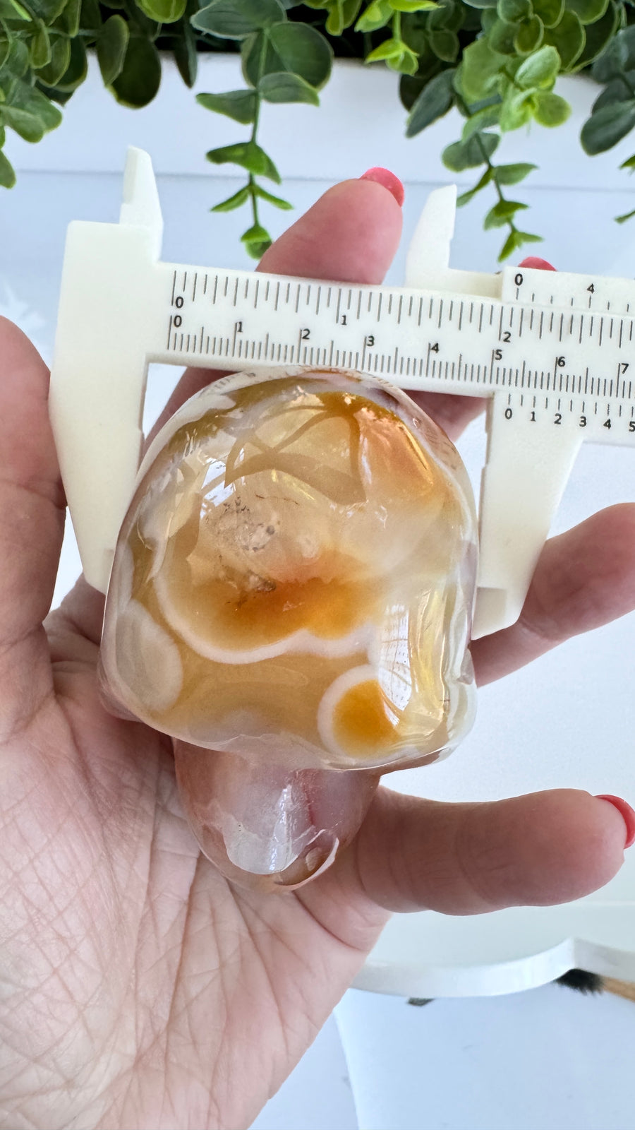 Carnelian Flower Agate Crystal Skull for Grounded Action, approx 3