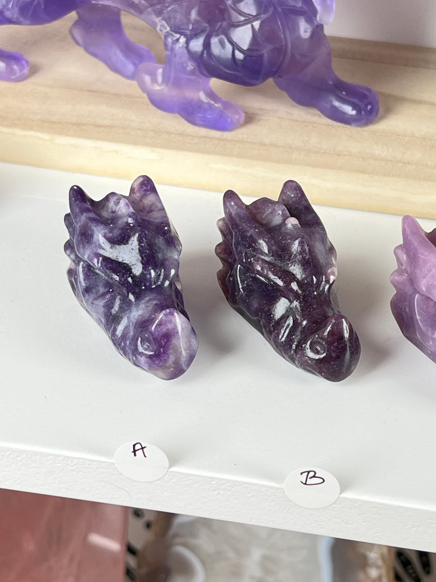 Lepidolite Dragon for Emotional Healing, 2 Inch Crystal Dragon Head Skull
