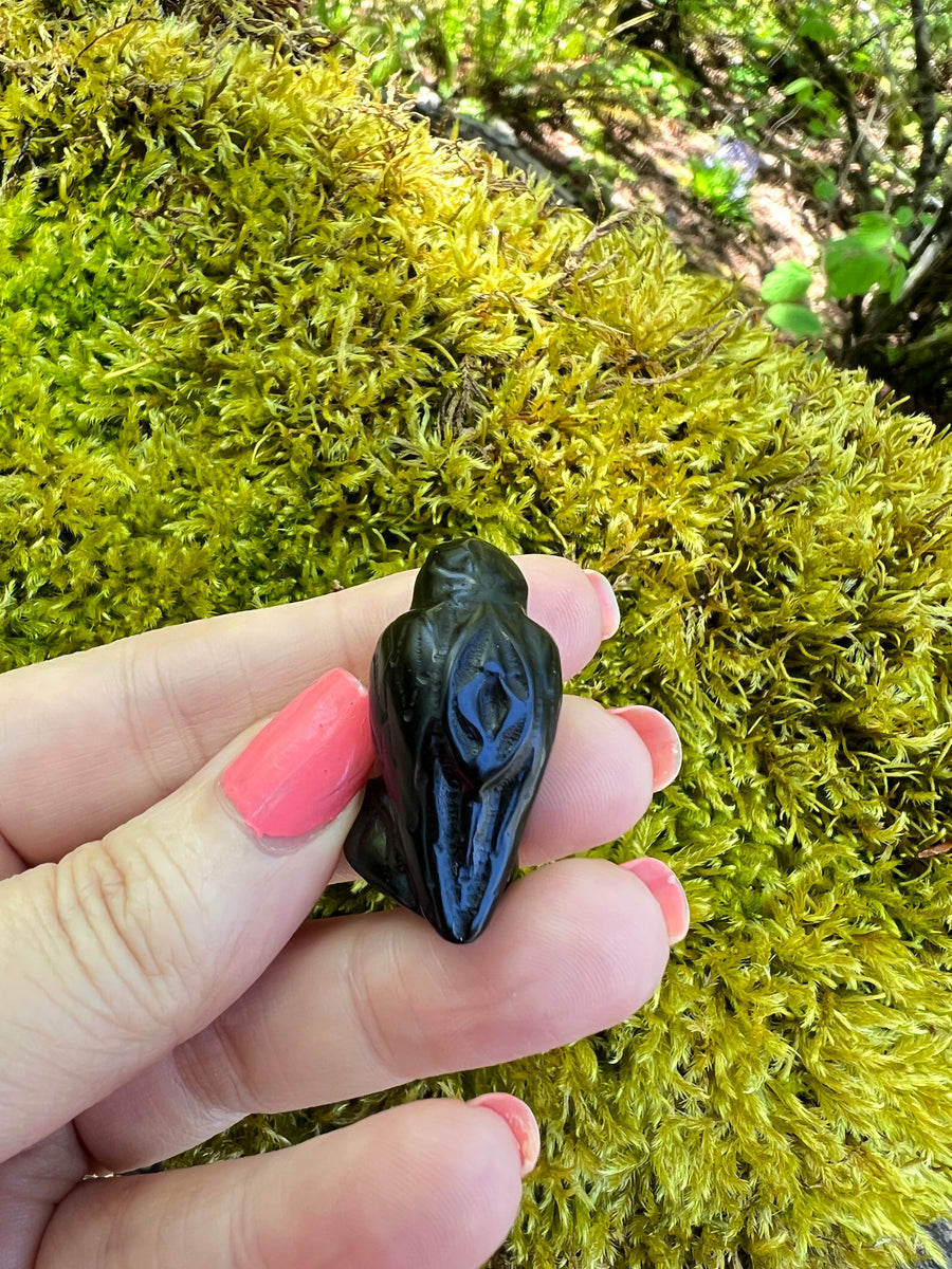 Black Obsidian Yoni Raven Crow for Protection & Boundaries, 1 Inch