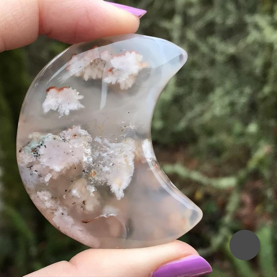 Flower Agate Moon, Large, 2.5 Inches approx
