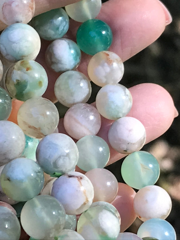 Green Flower Agate 10 mm High Grade Natural Crystal Bracelet, Stretchy, Large Bead Size