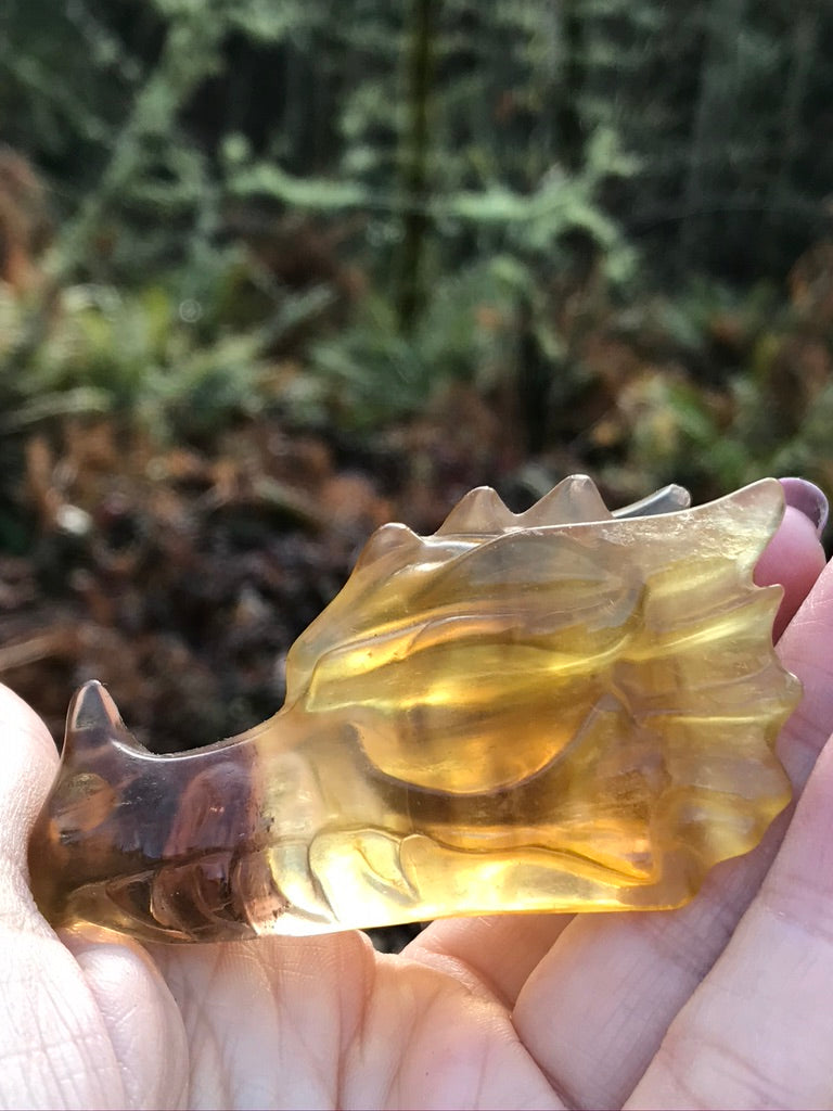 Gemmy Yellow Fluorite Crystal Dragon Head