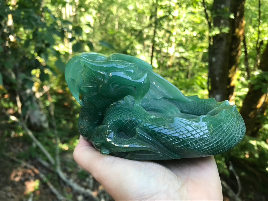 Dragon Carving Bowl, Green Aventurine
