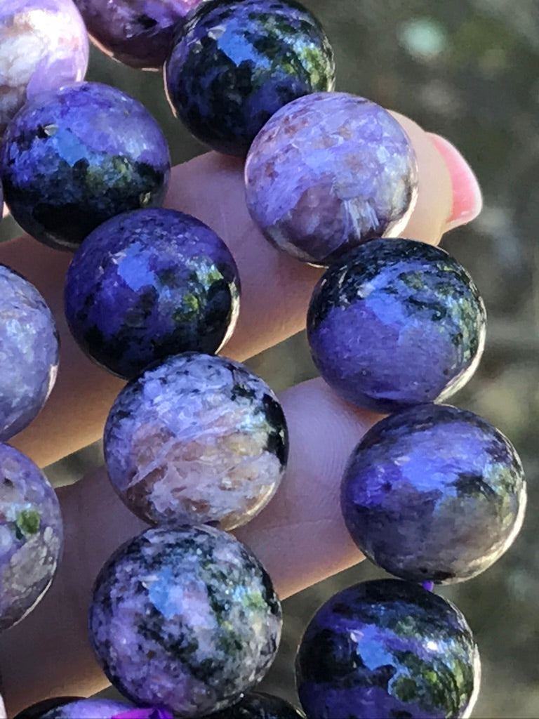 Charoite 12-14 mm Natural Crystal Bracelet, Stretchy, Extra Large Beads