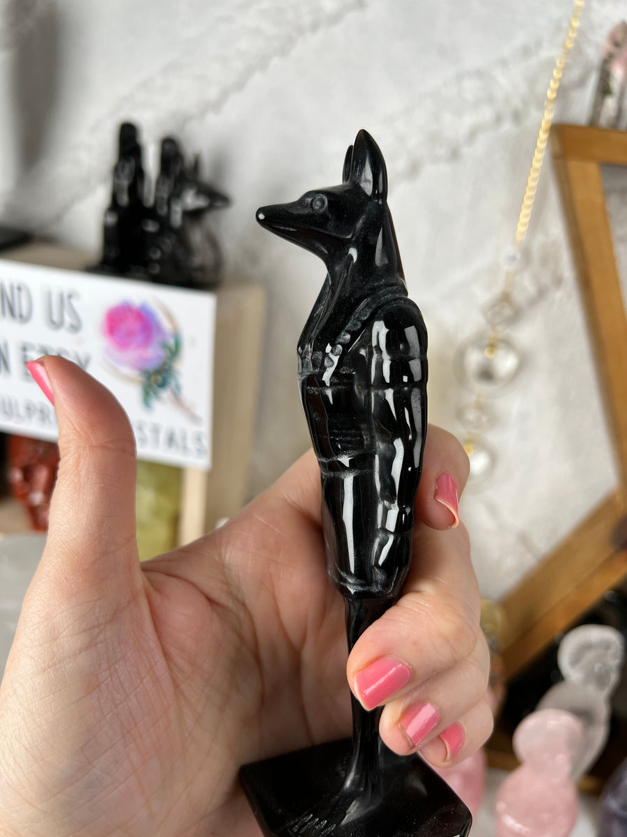 XXL or Large Egyptian Anubis Carving Standing Statue, Black Obsidian, 15cm or 21cm
