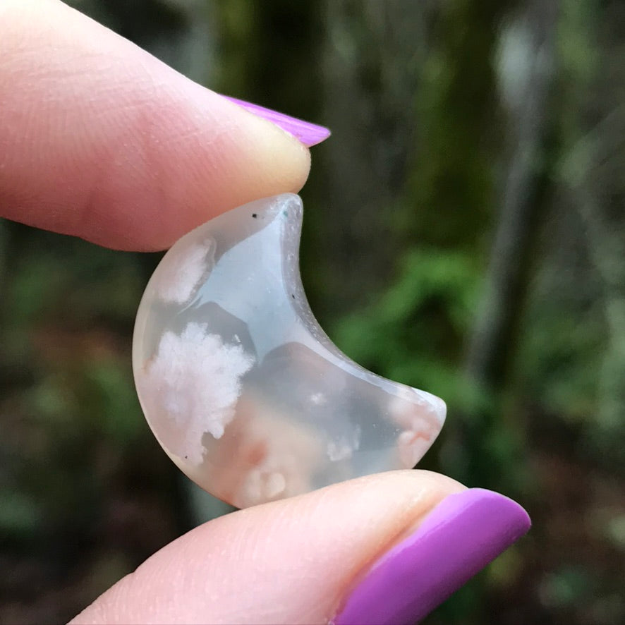 2 Flower Agate Moons for Blooming and Growth, Set of 2 Minis