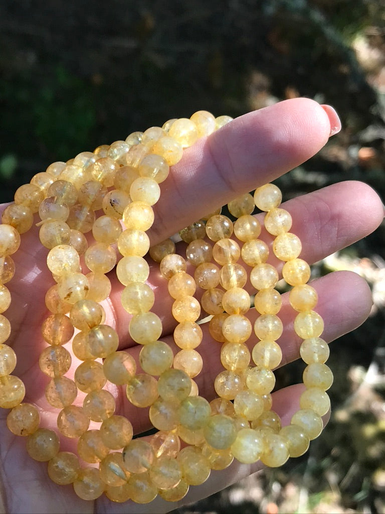 Citrine 7 mm Lemon Citrine Natural Crystal Bracelet, Stretchy, Small Beads