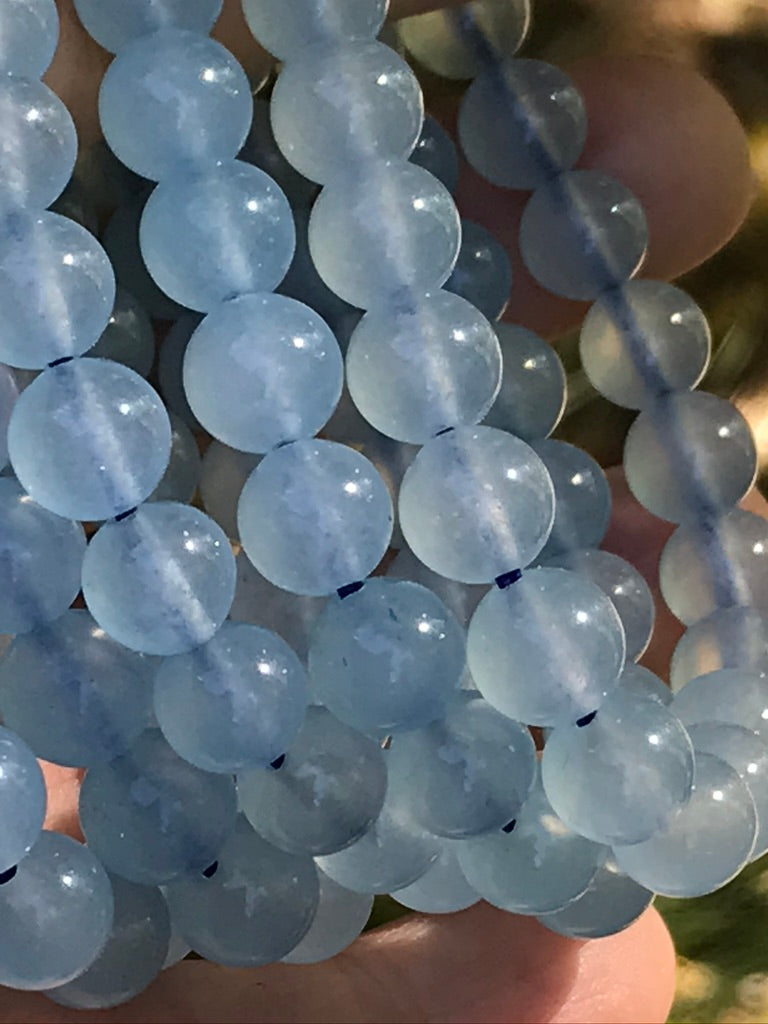 Blue Chalcedony 8 mm Natural Crystal Bracelet, Stretchy, Pastel