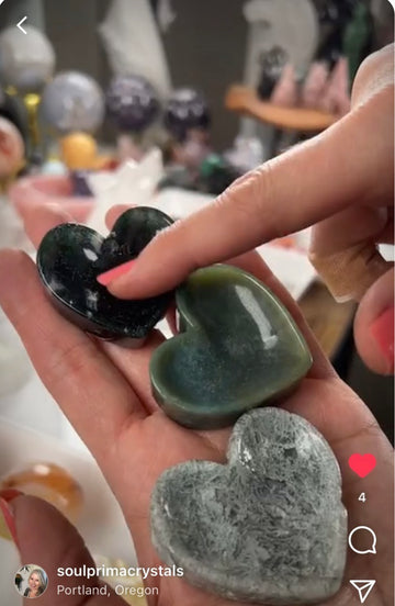 Moss Agate Mini Heart Bowls, Intuitively Selected