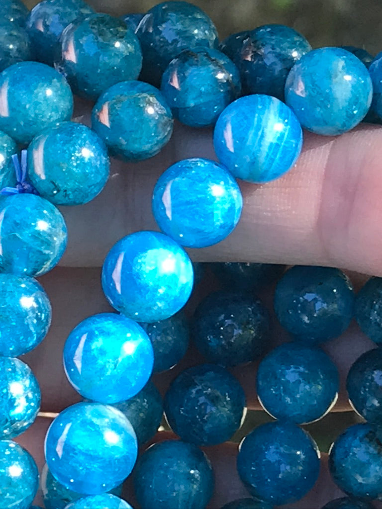 Blue Apatite 10 mm Gemmy Grade Natural Crystal Bracelet, Stretchy, Large Beads, Top Quality