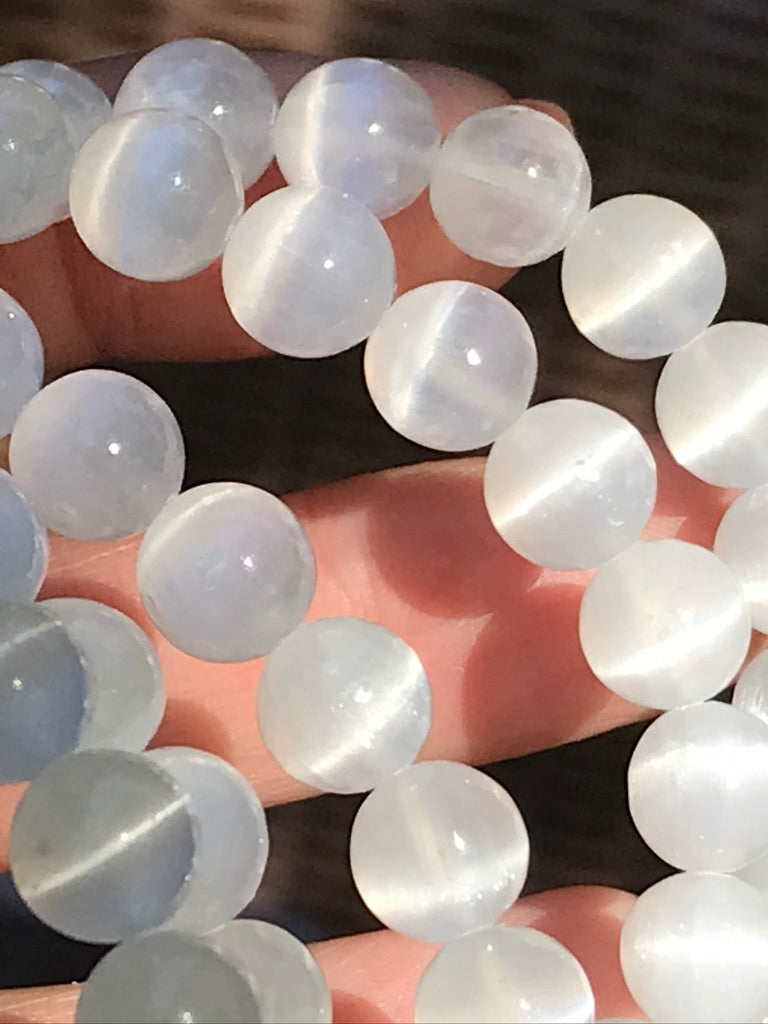 Selenite 8 mm Natural Crystal Bracelet, Stretchy, Selenite Spar